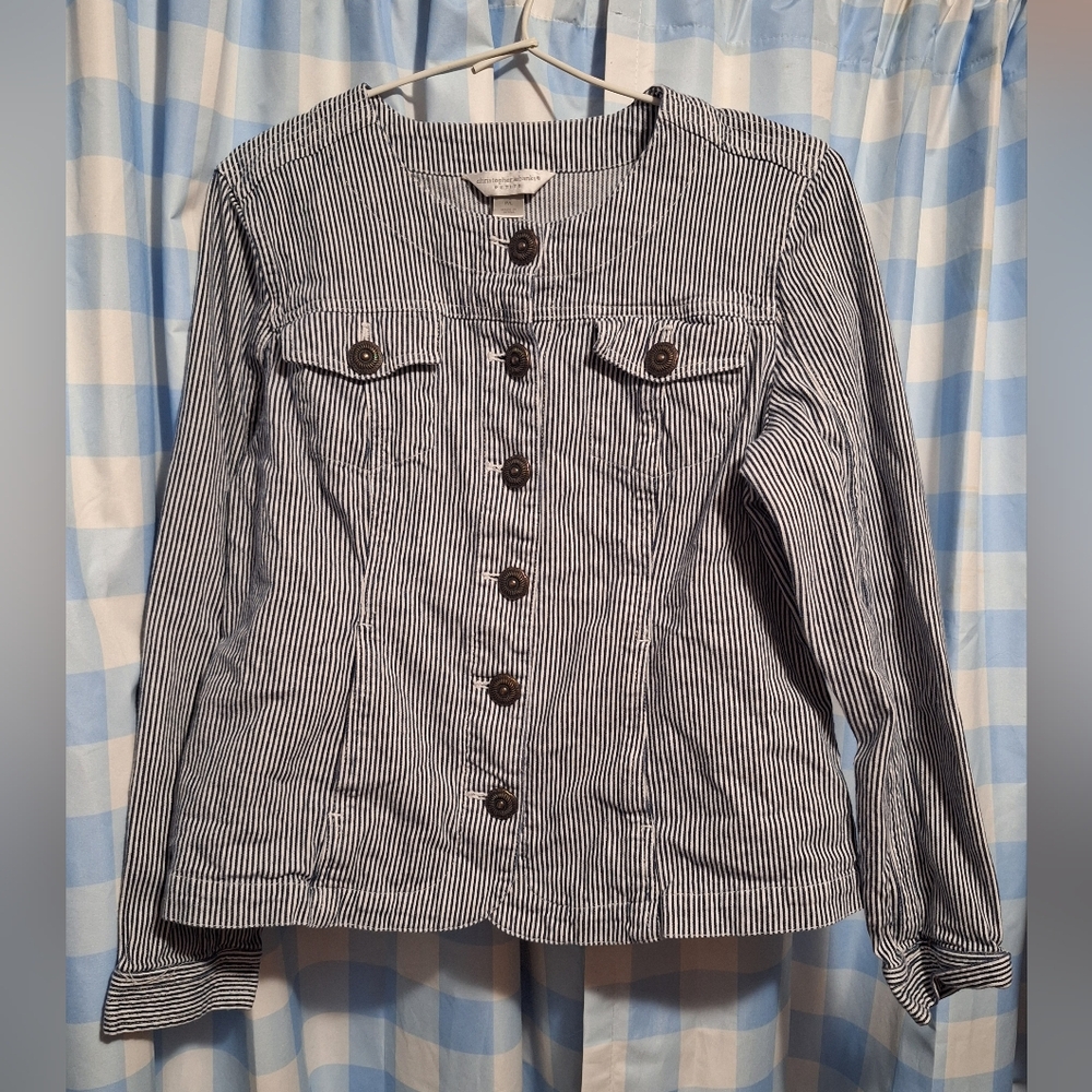 Christopher Banks Women's Navy Blue Striped Dress Jacket